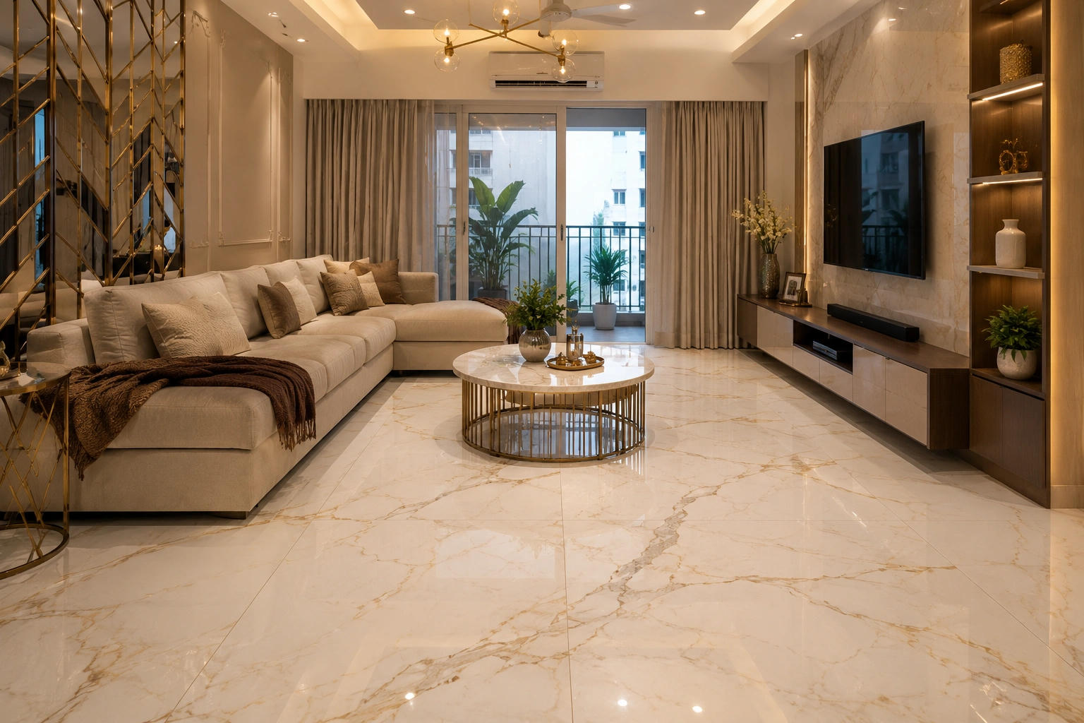 Vitrified tiles — living, dining, passages